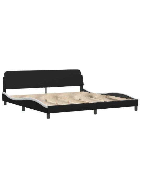Gultas rāmis ar led, melns un balts, 200x200 cm, mākslīgā āda