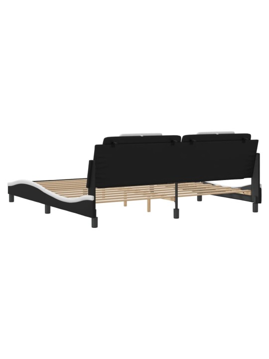 Gultas rāmis ar led, melns un balts, 200x200 cm, mākslīgā āda