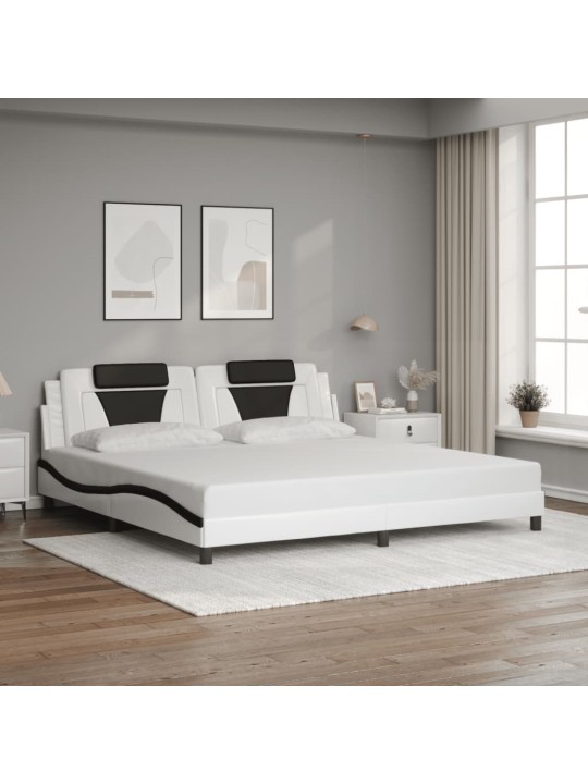 Gultas rāmis ar LED, balts un melns, 200x200 cm, mākslīgā āda