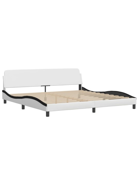 Gultas rāmis ar LED, balts un melns, 200x200 cm, mākslīgā āda