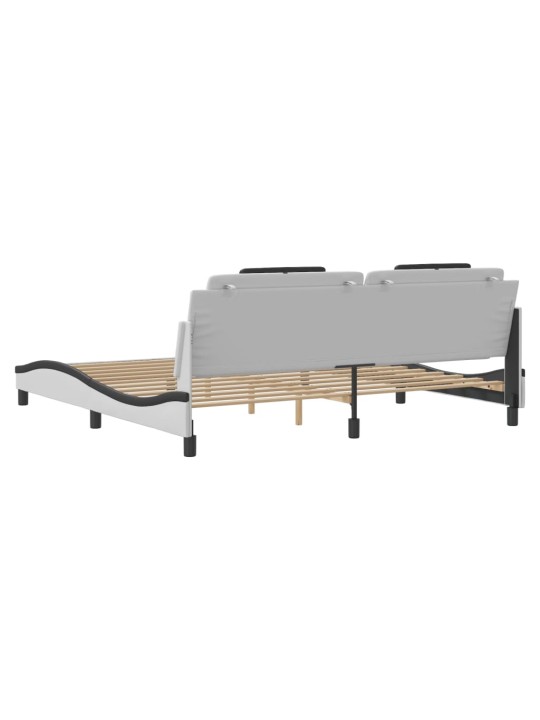 Gultas rāmis ar LED, balts un melns, 200x200 cm, mākslīgā āda
