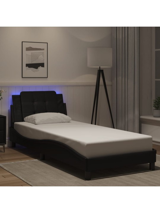 Gultas rāmis ar LED, melns, 80x200 cm, mākslīgā āda
