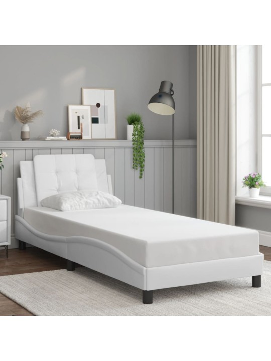 Gultas rāmis ar led, balts, 80x200 cm, mākslīgā āda
