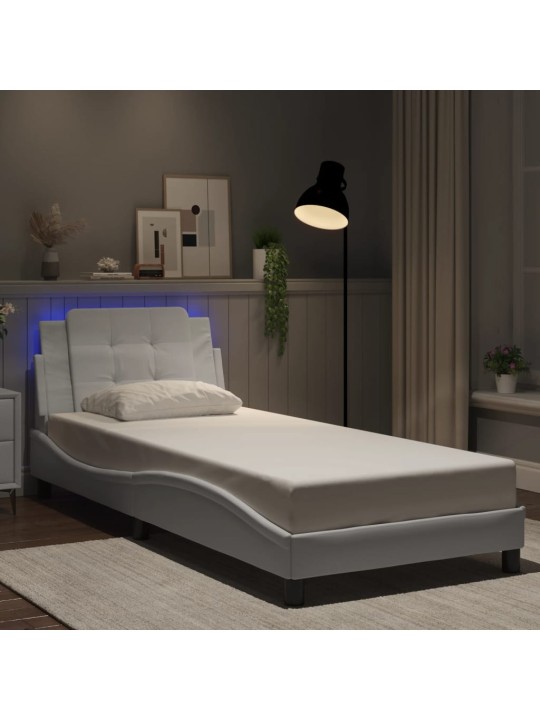 Gultas rāmis ar led, balts, 80x200 cm, mākslīgā āda