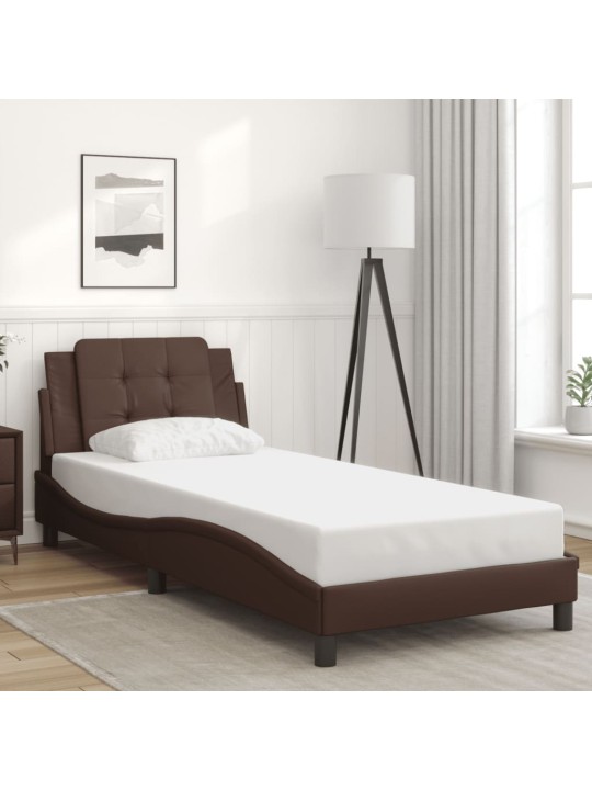 Gultas rāmis ar led, brūns, 80x200 cm, mākslīgā āda