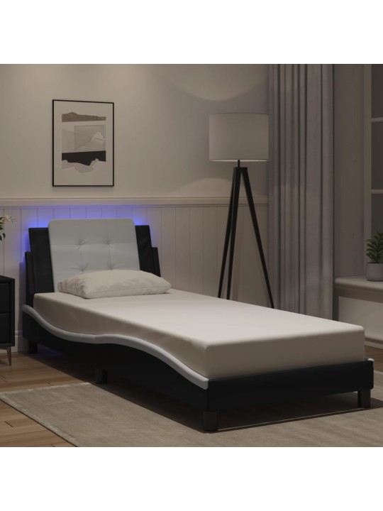 Gultas rāmis ar led, melns un balts, 80x200 cm, mākslīgā āda
