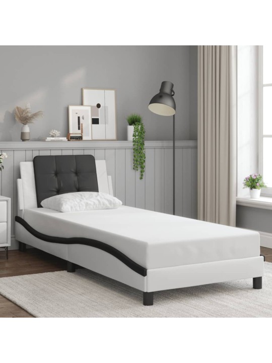 Gultas rāmis ar led, balts un melns, 80x200 cm, mākslīgā āda