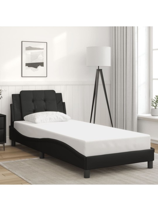 Gultas rāmis ar LED, melns, 90x190 cm, mākslīgā āda