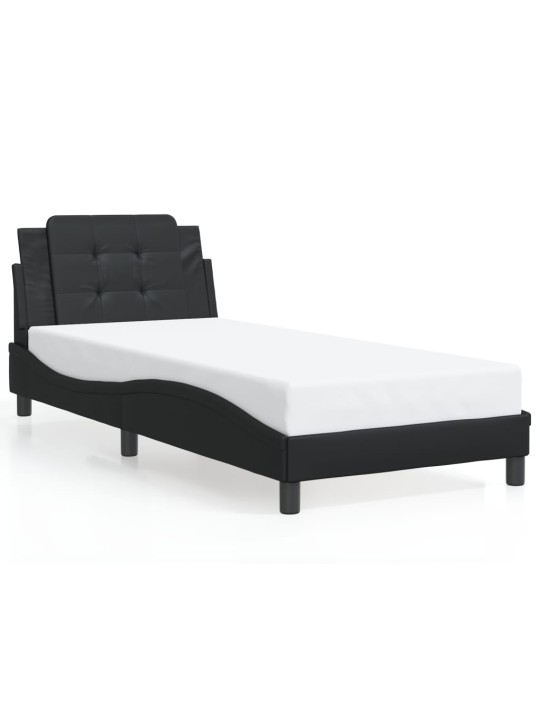 Gultas rāmis ar LED, melns, 90x190 cm, mākslīgā āda