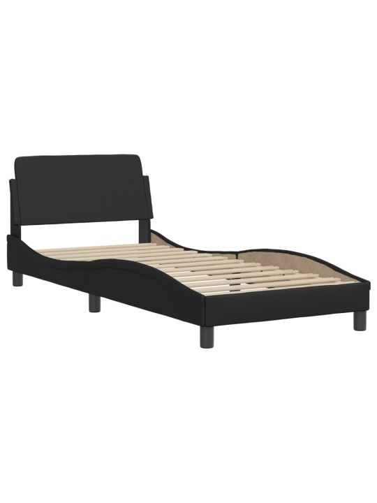 Gultas rāmis ar LED, melns, 90x190 cm, mākslīgā āda