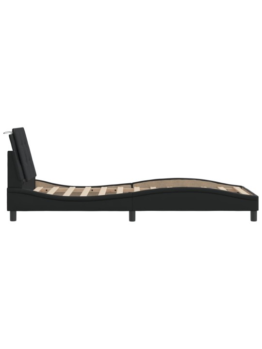 Gultas rāmis ar LED, melns, 90x190 cm, mākslīgā āda