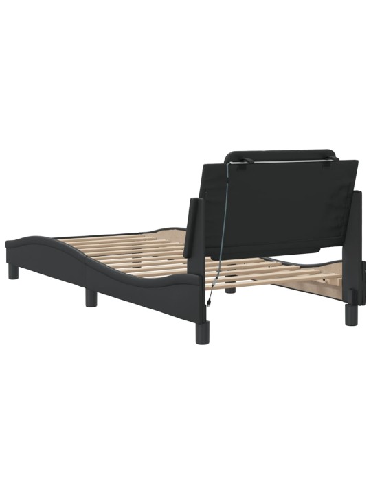 Gultas rāmis ar LED, melns, 90x190 cm, mākslīgā āda