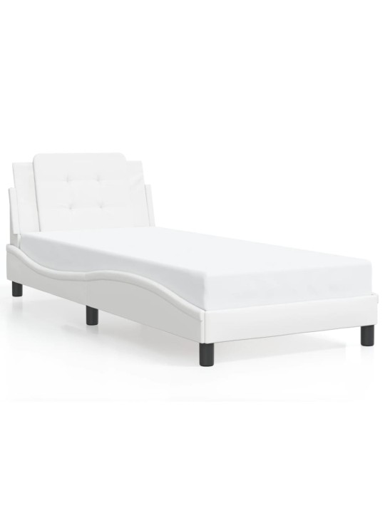 Gultas rāmis ar led, balts, 90x190 cm, mākslīgā āda