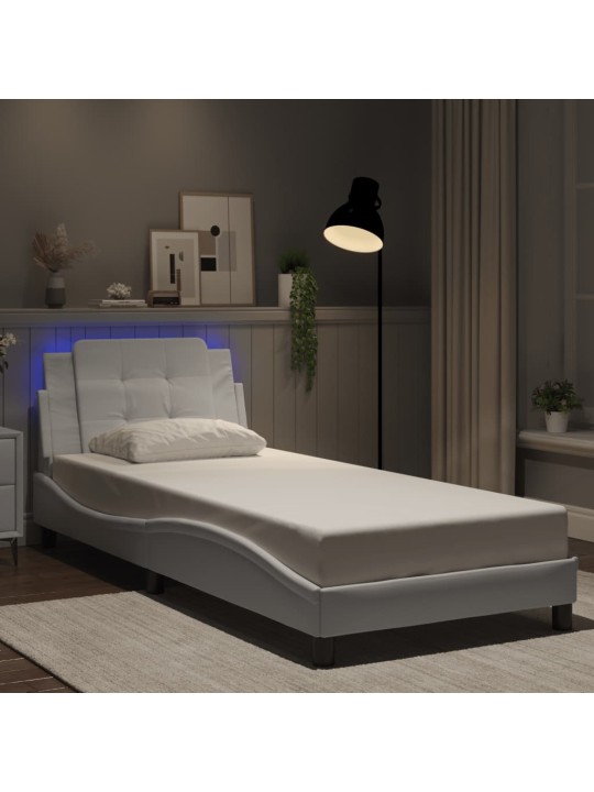 Gultas rāmis ar led, balts, 90x190 cm, mākslīgā āda