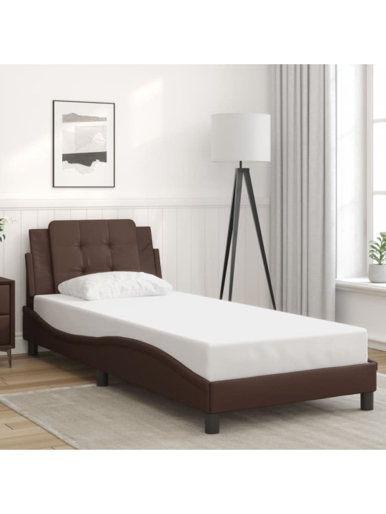 Gultas rāmis ar led, brūns, 90x190 cm, mākslīgā āda