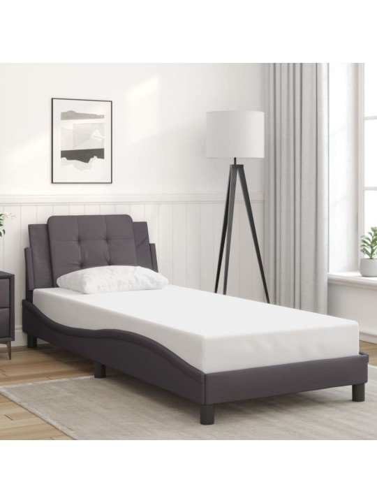 Gultas rāmis ar led, pelēks, 90x190 cm, mākslīgā āda