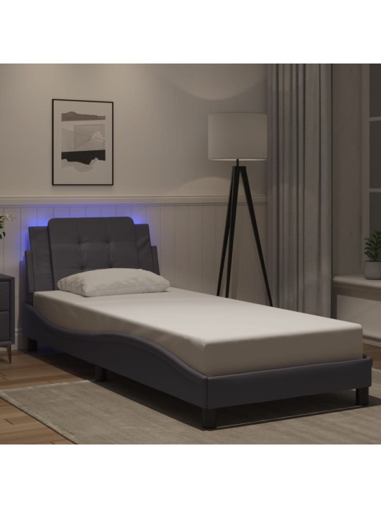 Gultas rāmis ar led, pelēks, 90x190 cm, mākslīgā āda