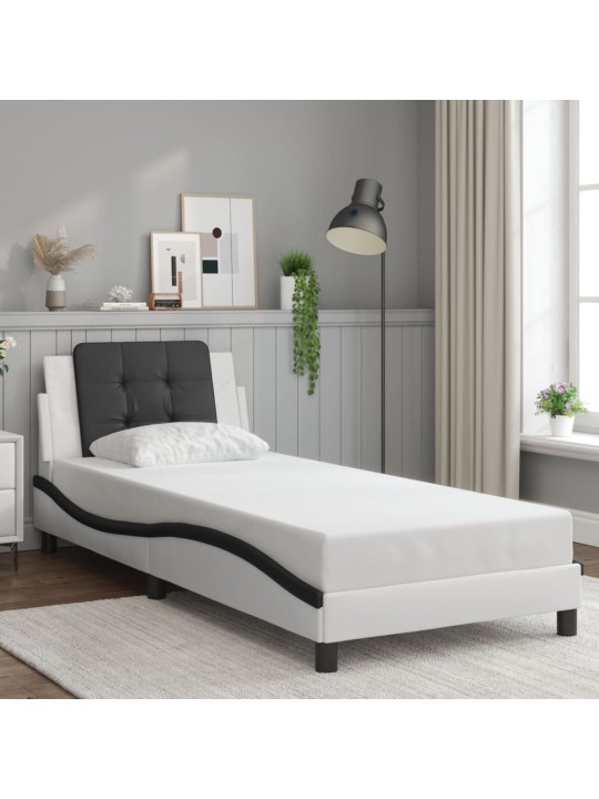 Gultas rāmis ar led, balts un melns, 90x190 cm, mākslīgā āda