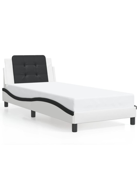 Gultas rāmis ar led, balts un melns, 90x190 cm, mākslīgā āda