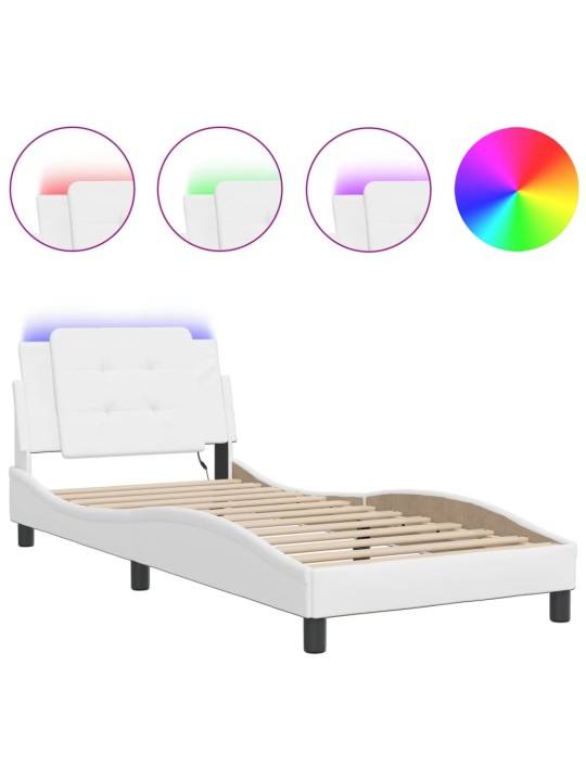 Gultas rāmis ar led, balts, 90x200 cm, mākslīgā āda