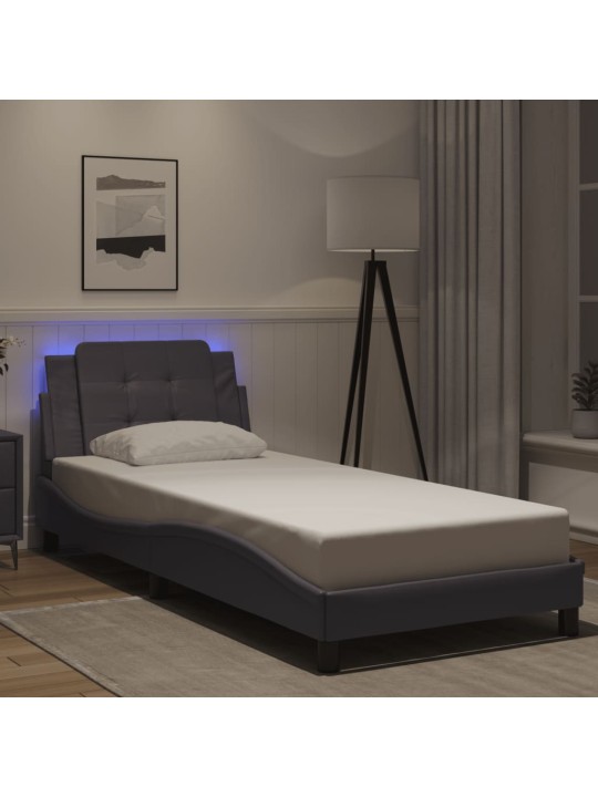 Gultas rāmis ar led, pelēks, 90x200 cm, mākslīgā āda