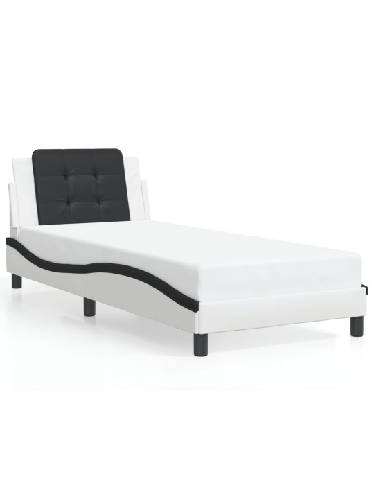 Gultas rāmis ar led, balts un melns, 90x200 cm, mākslīgā āda