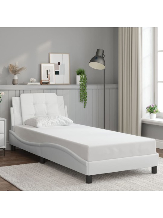 Gultas rāmis ar LED, balts, 100x200 cm, mākslīgā āda