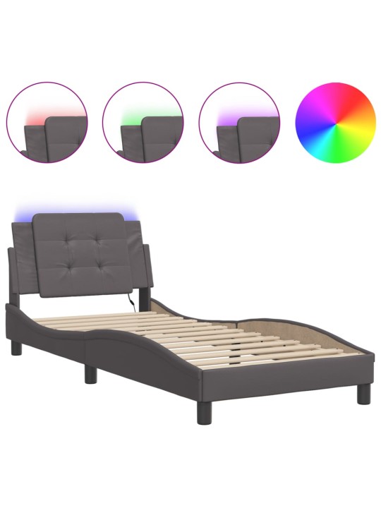 Gultas rāmis ar led, pelēks, 100x200 cm, mākslīgā āda