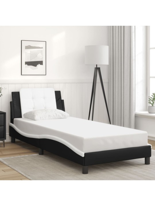 Gultas rāmis ar LED, melns un balts, 100x200 cm, mākslīgā āda