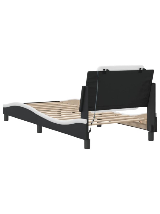 Gultas rāmis ar LED, melns un balts, 100x200 cm, mākslīgā āda