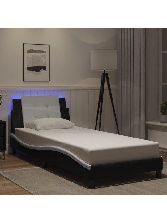 Gultas rāmis ar LED, melns un balts, 100x200 cm, mākslīgā āda