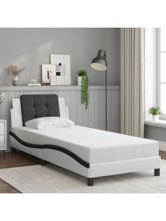 Gultas rāmis ar led, balts un melns, 100x200 cm, mākslīgā āda