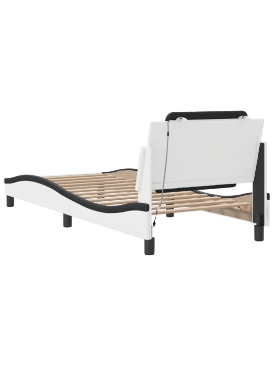 Gultas rāmis ar led, balts un melns, 100x200 cm, mākslīgā āda