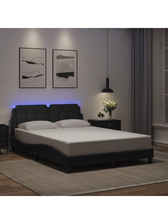 Gultas rāmis ar LED, melns, 120x200 cm, mākslīgā āda