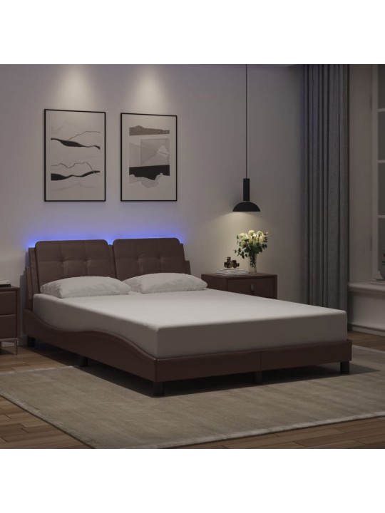 Gultas rāmis ar led, brūns, 120x200 cm, mākslīgā āda