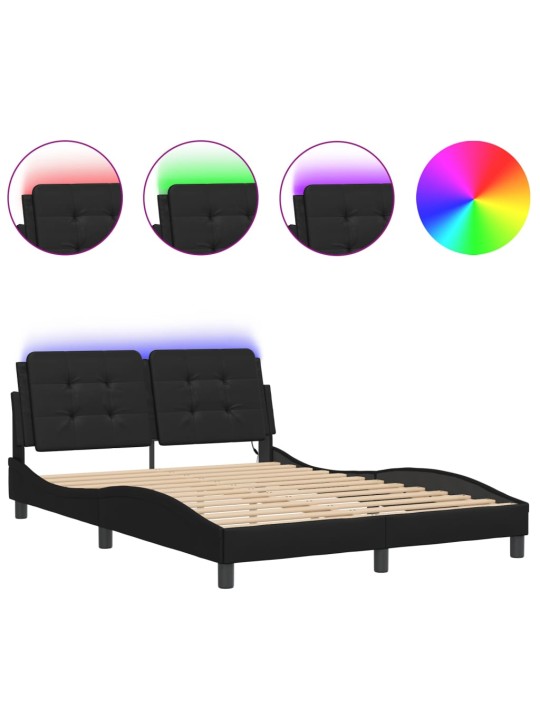 Gultas rāmis ar led, melns , 140x190 cm, mākslīgā āda