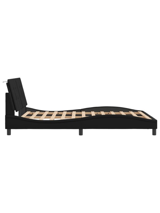 Gultas rāmis ar led, melns , 140x190 cm, mākslīgā āda