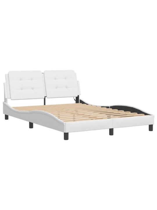 Gultas rāmis ar led, balts, 140x190 cm, mākslīgā āda