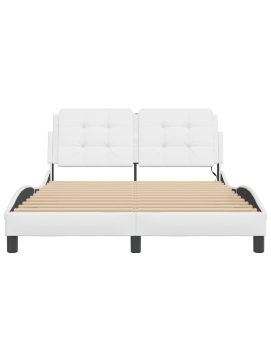 Gultas rāmis ar led, balts, 140x190 cm, mākslīgā āda