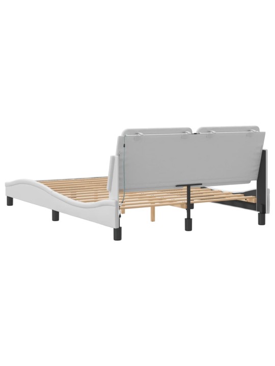 Gultas rāmis ar led, balts, 140x190 cm, mākslīgā āda