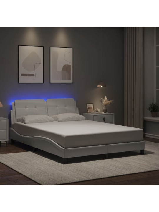 Gultas rāmis ar led, balts, 140x190 cm, mākslīgā āda