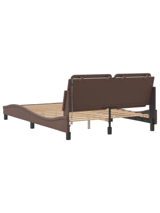 Gultas rāmis ar LED, brūns, 140x190 cm, mākslīgā āda