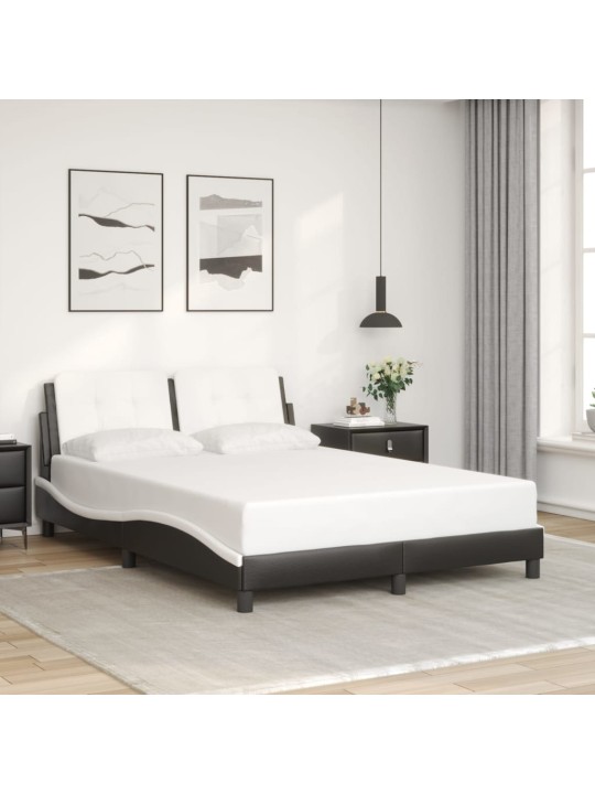 Gultas rāmis ar led, melns un balts, 140x190 cm, mākslīgā āda