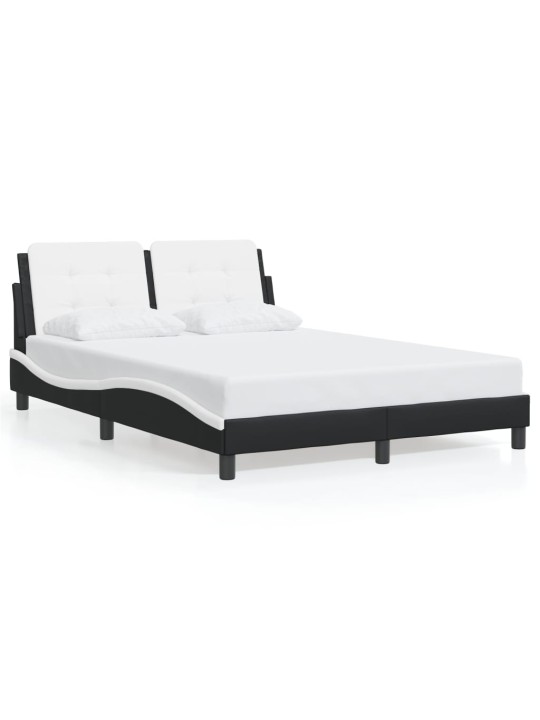 Gultas rāmis ar led, melns un balts, 140x190 cm, mākslīgā āda