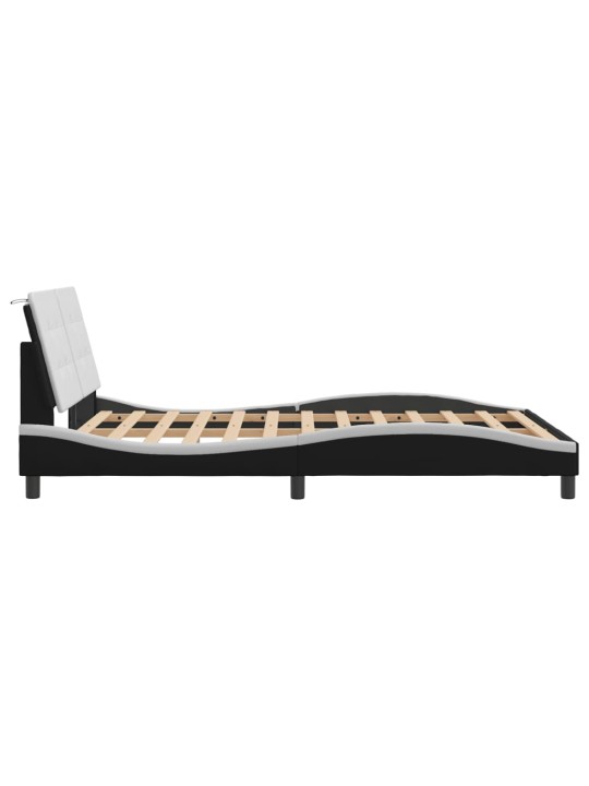 Gultas rāmis ar led, melns un balts, 140x190 cm, mākslīgā āda