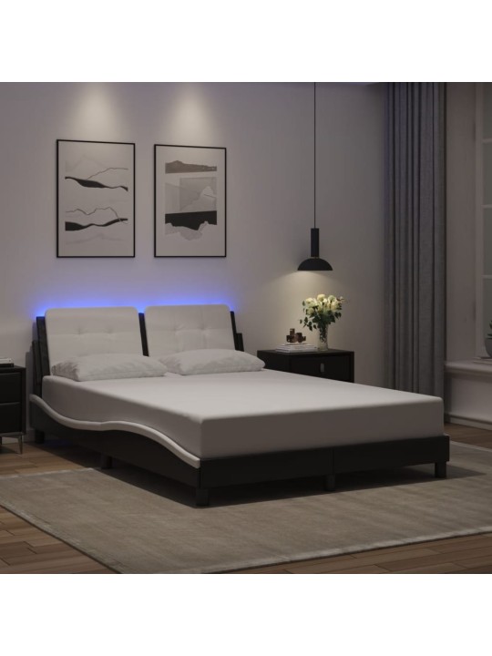 Gultas rāmis ar led, melns un balts, 140x190 cm, mākslīgā āda