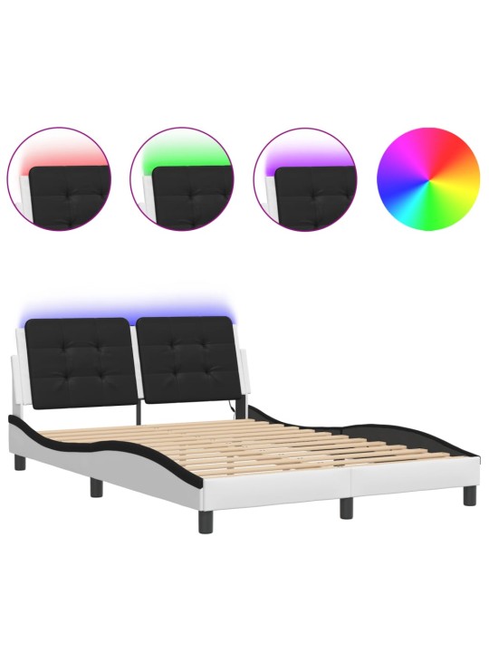 Gultas rāmis ar led, balts un melns, 140x190 cm, mākslīgā āda