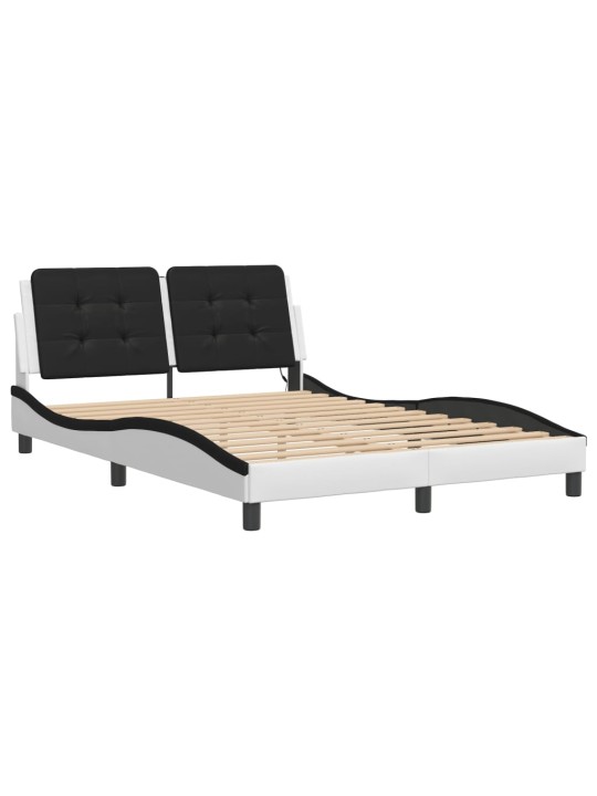 Gultas rāmis ar led, balts un melns, 140x190 cm, mākslīgā āda