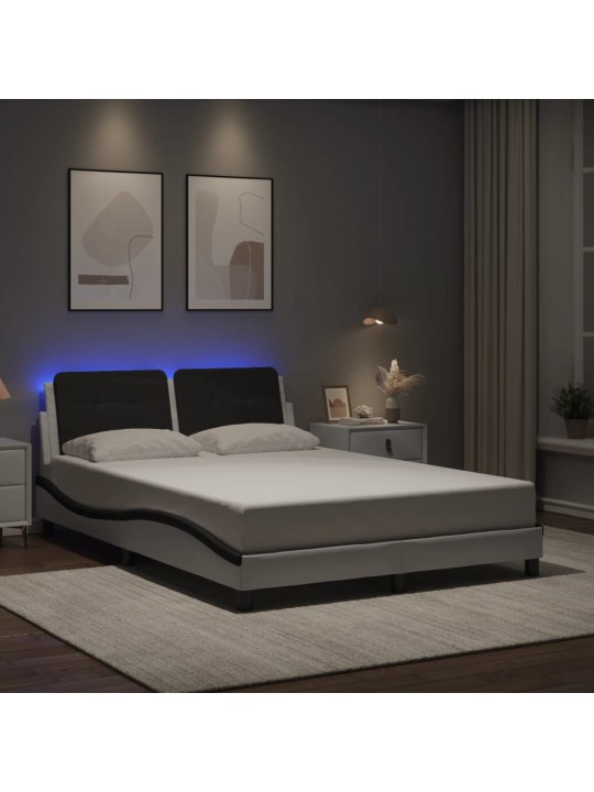 Gultas rāmis ar led, balts un melns, 140x190 cm, mākslīgā āda
