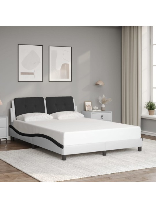 Gultas rāmis ar led, balts un melns, 140x190 cm, mākslīgā āda